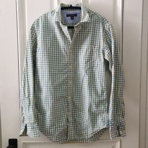 Banana Republic Men's blue yellow plaid dress shirt. Size small 14 14 1/2". EUC